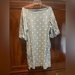 Blue and white polka dot dress